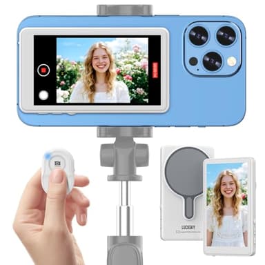 Vlog Selfie Monitor Screen iPhone, 4K 60fps Recording, Wireless Screen Mirroring with Remote Control, Magnetic Fixation, 180° Rotation, 3 Levels of Brightness, Compatible with iPhone & Android - Image 1
