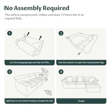 SUNG7 112" Modular Cloud Sectional Couch with Ottoman, Modern Upholstered Compressed Sofa with Deep Seat, Comfy L-Shape Corduroy Couches for Living Room, No Assembly Required, Dark Gray - Image 7