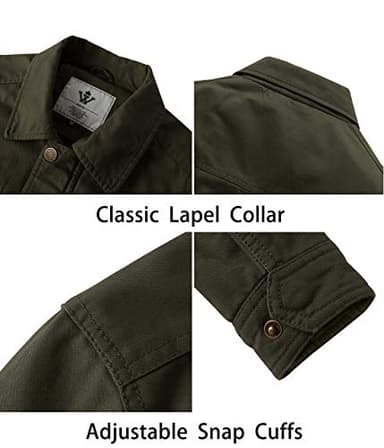 WenVen Men's Spring Aviator Cotton Commuter Jackets (Army Green, XL) - Image 5