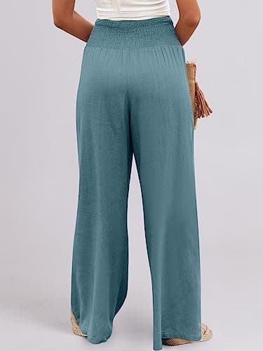 ANRABESS Women Linen Palazzo Pants Summer Boho Wide Leg High Waist Casual Lounge Pant 2025 Beach Travel Vacation Outfits Lake Medium - Image 8