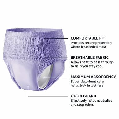 Amazon Basics Incontinence Underwear for Women, Protective, Disposable, Postpartum, Maximum Absorbency, Medium, Lavender, 60 Count (3 Packs of 20) - Image 3