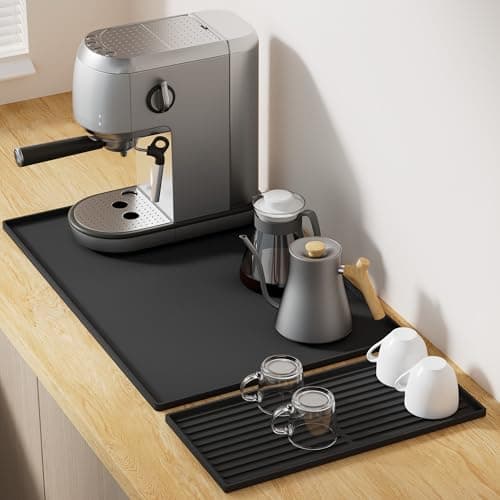 Golener Silicone Coffee Mat Set - 24" x 16" Coffee Bar Mat for Countertop, Kitchen Station Pad Accessories Fit Under Coffee Maker or Machine, Dish Drying Mat, Heat Resistant Kitchen Gadget, Black - Image 1