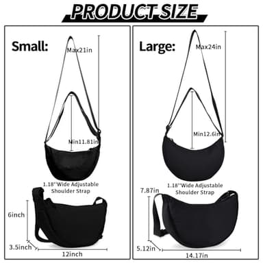 Nylon Crescent Crossbody Bag for Women Purses Trendy Men,Small Travel Sling Bag Hobo,Lightweight Fanny Pack with Zipper Adjustable Strap,Round Soft Shoulder Bag for Everyday Use Work Sport(Black) - Image 2
