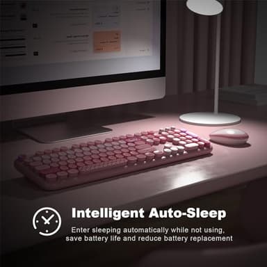 MOFII Wireless Keyboard and Mouse Combo, Full Size 2.4G Plug and Play Typewriter Retro Round Computer Keyboard and Mouse Set for Windows, Computer, Desktop, PC, Notebook - (Pink Colorful) - Image 5