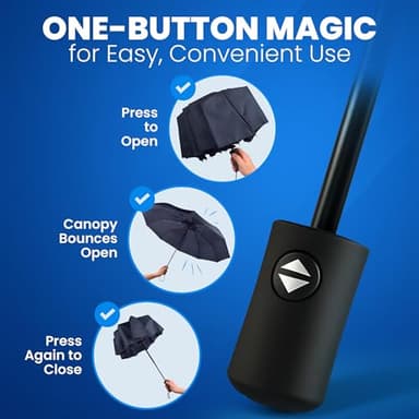 Rain-Mate Windproof Compact Umbrellas for Rain - Strong Reinforced Fiberglass Rib Design & Auto Open & Close - Portable Folding Travel Umbrella - Lightweight & Packable for Women & Men, Easy Collapse - Image 4