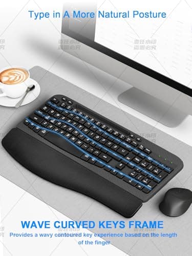 Wireless Keyboard and Mouse Combo, Wave Keys Computer Ergonomic Keyboard with Cushioned Plam Rest, Phone Holder, 2.4GHz Silent 6 Button Wireless Mouse Set for Laptop, PC, Windows, Mac (Black) - Image 6