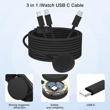 QZIIW Apple Watch Charger - USB C Magnetic 3 in 1 iWatch Cable, 6 FT - Compatible with Apple Watch Series 9/8/7/6/SE/5/4 & iPhone 15/14/13/12/11, iPad - Image 4