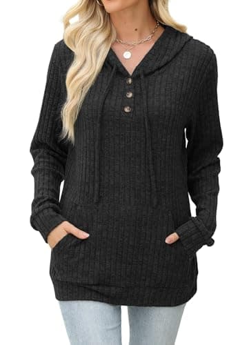 JomeDesign Womens Long Sleeve Shirts Kangaroo Pocket Fashion Hoodies Fall Pullover Sweatshirts Black M - Image 2