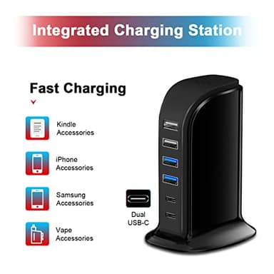 USB C Charger Block Upoy, Chargers for Multiple Devices Dual Type C 45W Total, 6 Ports USB Charging Station for iPhone, Ipad, Iwatch, Desk Accessories & Workspace Organizers - Image 2