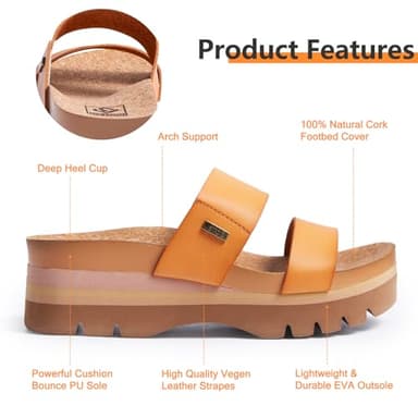 Ustogi Women's Higher Platform Sandals Arch Support Beach Slides for Woman Orthotic Summer Causal Cork Footbed Slip on Cushion Cute 2 Strap Flatform 2.2IN sandalias de mujer(7.5, Brown) - Image 2