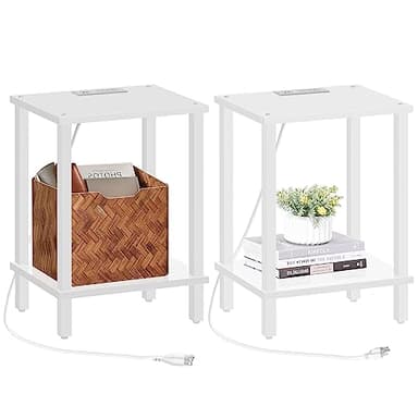 TUTOTAK End Table with Charging Station, Set of 2, Small Side Table with Outlets, Nightstand Bedside Table, 2-Tier Storage Shelf for Small Space, Living Room, Bedroom White TB01BW041 - Image 1
