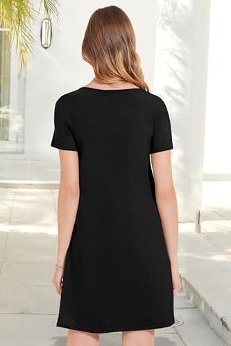 elescat Fall Dresses for Women Casual with Pockets Summer Mini Beach Sundress Short Sleeve Loose Fit(Black,XL) - Image 5