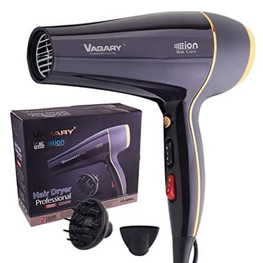 VAGARY 6690A Salon Pro Hair Dryer for Women,2200w Powerful AC Motor Fast Drying, Ionic Blow Dryer for Thick Hair,2 Speeds and 2 Heat Settings 1 Cool Shot Button(1 Diffuser and 1Concentrator) - Image 1