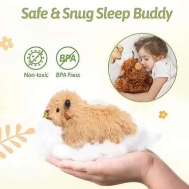 OUOZZZ Highland Cow Stuffed Animal – 14.5" Large Realistic Fluffy Cow Plush Toy with 4 Baby Calves – Travel-Friendly & Portable Gift for Baby Girls, Boys, Toddlers & Kids 3 Year Old - Image 5