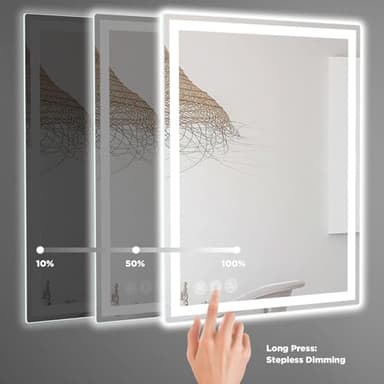 LED Bathroom Mirror 24"x 32" with Stepless Dimmable Wall Mirrors with Anti-Fog, Dimmable CRI>90, Vanity Mirror with 3 Color Modes, Shatter-Proof, Memory Bathroom Mirror with LED Lights - Image 3