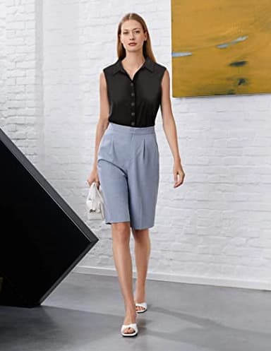Zeagoo Women's Black Button Down V Neck Tank Tops Loose Casual Office Sleeveless Shirts Blouses - Image 4