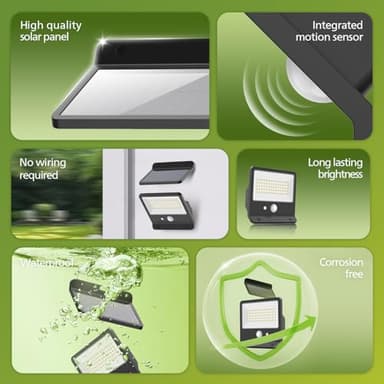 Philips Solar Security Light Outdoor LED 6500K, Solar-Powered Flood Light w/PIR Motion Sensor, Remote Control w/16ft Cable, IP65 Waterproof, 3 Modes (2) - Image 2