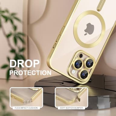 Misea Magnetic for iPhone 16 Pro Max Case Compatible with MagSafe [Never Yellowing] [Military Grade Drop Protection] Full Camera Lens Protector Plating Soft Clear Phone Case for Women, Titanium Gold - Image 4