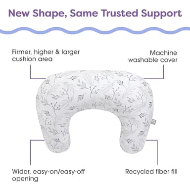 Boppy Nursing Pillow - Ergonomic Bottle & Breastfeeding Pillow with High, Firm, Large Area, Water-Repellent Cushion with Washable Cover; Baby Safety Alliance Verified - Gray Gentle Leaves - Image 5
