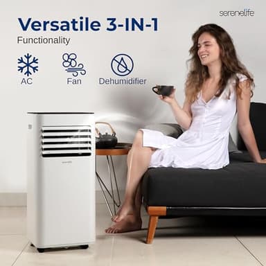 SereneLife Portable Conditioner, 8000 BTU 3-in-1 Compact Standing Air Conditioner for Rooms Up to 300 Sq. Ft., Energy Efficient Floor AC Unit with Remote Control, Universal Casters, Window Mount Kit - Image 3