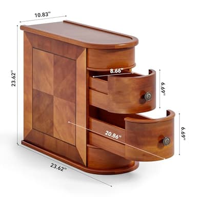 LITTLE TREE Wood End Table with 2 Drawers Sofa Side Table, No Assembly Required Vintage Slim Nightstand Bedside Table for Bedroom - Image 2