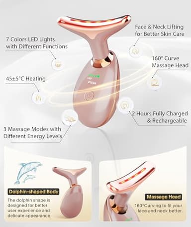 ELISHINE Light Based Face-Neck-Massager - 7 Color Portable Facial Massager for Skin Care, Rose Gold - Image 2