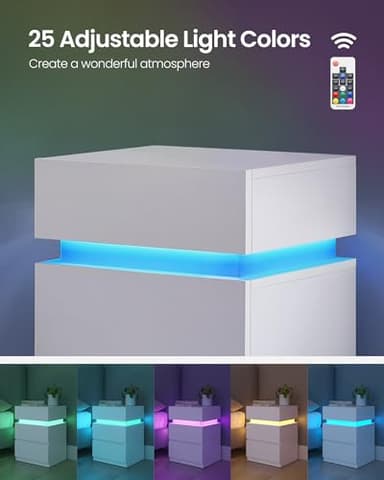 VASAGLE Nightstands with LED Lights, Set of 2, Adjustable Light Colors, Bedside Tables, Side Tables with 3 Drawers, Modern Style, 13.8 x 15.7 x 21.7 Inches, Cloud White ULET799T12 - Image 5
