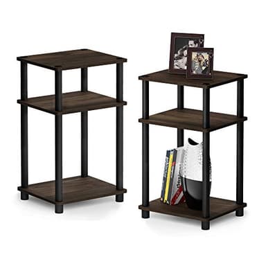 Furinno Just 3-Tier Turn-N-Tube End Table / Side Table / Night Stand / Bedside Table with Plastic Poles, 2-Pack, Columbia Walnut/Black - Image 1