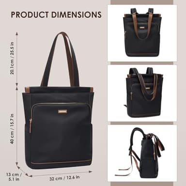 GOLF SUPAGS Convertible Laptop Backpack for Women Casual Daypack Notebook Tote Bag for Work College Travel Leisure (Black) - Image 5