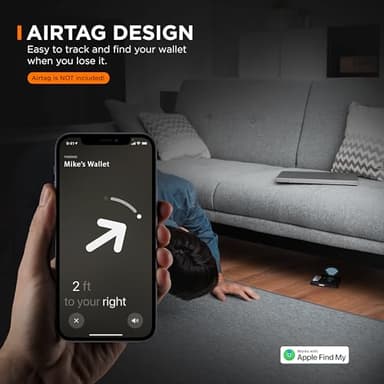 SERMAN BRANDS AirTag Wallet - RFID Blocking Mens Minimalist Money Clip Wallet for Airtag - Full Grain Leather - Slim Bifold. Front Pocket Apple Air tag Wallets for men. Gift (Charcoal Transformer Air - Image 5