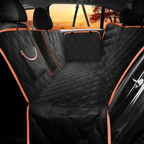Shodu Waterproof Dog Car Seat Cover, Black with Orange Trim, Universal Size Back Seat Protector with Mesh Window, Storage Pocket, Side Flaps for Car, Truck, SUV - Image 1