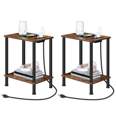 HOOBRO Side Table with Charging Station, Set of 2 End Tables with USB Port and Outlets, Nightstand with 2-Layer Storage Shelves for Small Spaces, Living Room, Bedroom, Rustic Brown BF09UBZP201 - Image 1