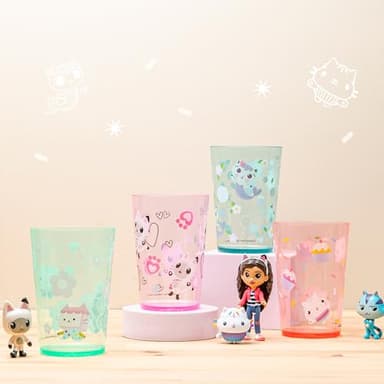 Zak Designs DreamWorks Gabby's Dollhouse Nesting Tumbler Set for At Home, 14.5oz Non-BPA Plastic Cups, 4-Pack (Gabby, Pandy Paws, Cakey Cat, Mercat, Kitty Fairy, Baby Box) - Image 3