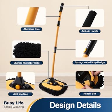 Yocada Car Wash Brush Mop 15° Curved with 43" Telescopic Aluminum Long Handle Microfiber Car Cleaning Mop for Car Wash Truck Boat Wheel with 1 Chenille Replacement Head - Image 3