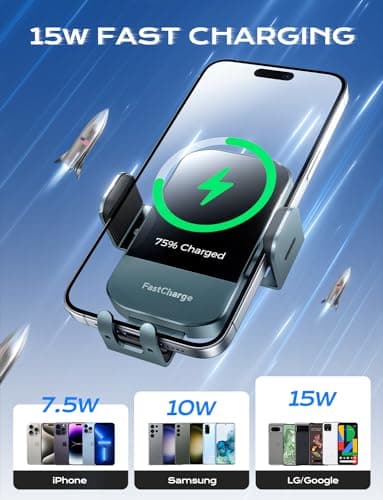 CHGeek Wireless Car Charger, 15W Fast Charging Auto Clamping Car Charger Phone Mount Phone Holder fit for iPhone 15 14 13 12 11 Pro Max Xs, Samsung Galaxy S25 Ultra S24 S23 S22, S21, S20, Green - Image 3