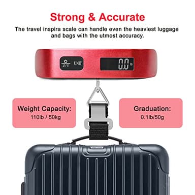 travel inspira Luggage Scale, Portable Digital Hanging Baggage Scale for Travel, Suitcase Weight Scale with Rubber Paint, 110 Pounds, Battery Included - Red - Image 5
