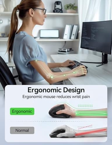TECKNET Ergonomic Mouse Wireless, Echargeable Mouse Wireless Silent for Carpal Tunnel Right Hand, 2.4GHz USB-A Vertical Mouse for Laptop,5 Adjustable 4800 DPI, Computer,MacBook, Desktop(Not-USB-C - Image 3