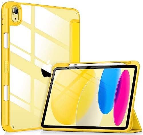 VIKESI Case for iPad (A16) 11-inch 2025 and iPad 10th Generation 10.9 Inch 2022, Clear Back and TPU Shockproof Frame Cover [Built-in Pencil Holder, Support Auto Sleep/Wake] - Yellow - Image 1