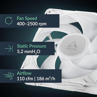 ARCTIC P14 Pro A-RGB (White) - Powerful Premium Fan, 140 mm PWM Fan with Y-Cable Splitte, 400-2500 RPM, 0 RPM <5% PWM, 5V Digital RGB, Fluid Dynamic Bearing - White - Image 4