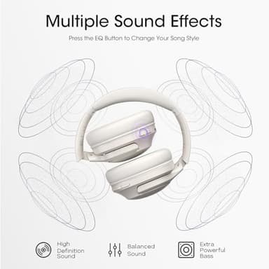 YUMONDEAR Bluetooth Headphones Over Ear, 80H Playtime Wireless Headphone with 3 EQ Modes, Built-in Mic, Deep Bass, HiFi Stereo Foldable Wireless Headset for iPhone PC Travel Workout (Light Gray) - Image 2