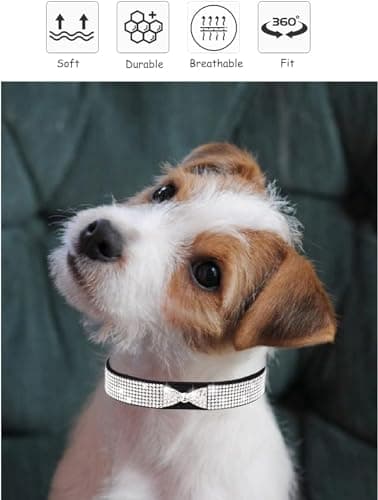 Bling Dog Collars for Small Dogs, Rhinestone Pet Collars, Pink Diamond Puppy Collar for XXS XS Small Medium Large Female Dogs Girl Cats,Black L - Image 3
