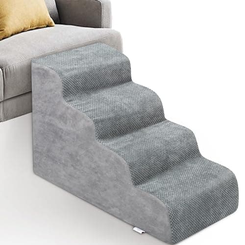 Dog Stairs for Small Dogs - High Density Foam Dog Ramp, Extra Wide Pet Steps with Non-Slip Bottom for High Beds, Couche and Sofa, Best for Pet Injured, Older Dogs Cats (Grey, 4 Steps) - Image 1
