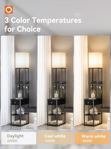 addlon Floor lamp with 2 USB, 1 Outlet and Drawer, 3 Color Temperatures LED Bulb (9W), Sofa lamp with White lampshade, Display Floor lamp with Shelves for Living Room, Bedroom and Office - Black - Image 3