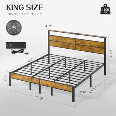 Liians King Size Bed Frame with USB Type C Charging Station Headboard, Smart LED Lights, Metal Platform Noise Free, No Box Spring Needed, Easy Assemably - Image 2