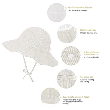 Zando Baby Girl Sun Hat Infant Wide Brim Hats Baby Boy Beach Hat UPF 50+ Toddler Caps for Boys Girls Baby Bucket Hat Beige 6-12 Months - Image 5