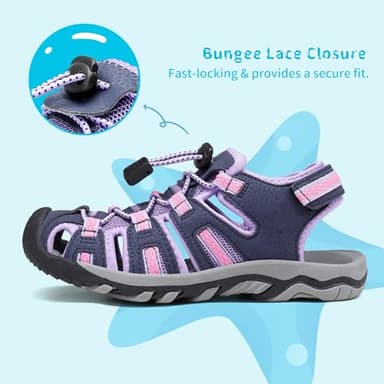 DREAM PAIRS Boys Girls Summer Outdoor Athletic Sport Sandals Walking Hiking Hook and Loop Adjustable Multicolor for Toddler/Little/Big Kids,Size 2 Little Kid,Purple/Light/Grey,160912-K - Image 2