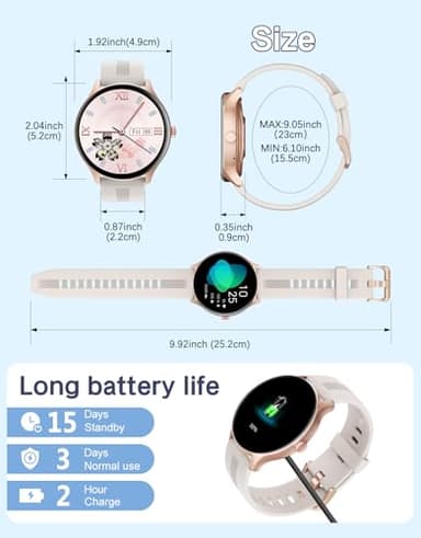 HUAKUA Smart Watches for Women Men (Answer/Make Calls) Compatible with iPhone/Android Phones, Round Smartwatch Fitness Tracker with Heart Rate Monitor Sleep/Steps Tracker Waterproof (Starlight/Gold) - Image 7