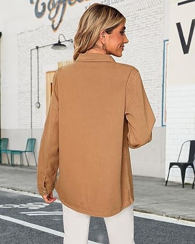 luvamia Jacket For Women Long Jean Jacket For Women Brown Jacket Distressed Denim Jacket Fall Jackets For Women Casual Shirts For Women Women'S Denim Jackets Size X-Large Size 16 18 - Image 4