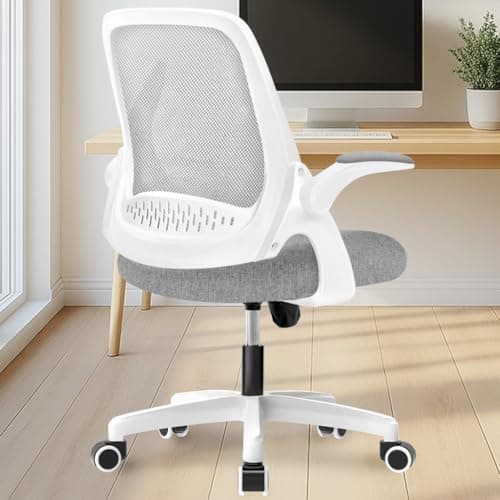 NEO CHAIR Office Desk Computer Gaming Ergonomic Chair with Lumbar Back Support Adjustable Height Swivel Wheels Flip-up Arms Mesh Chair for Home or Office (Grey) - Image 1