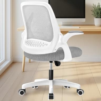 NEO CHAIR Office Desk Computer Gaming Ergonomic Chair with Lumbar Back Support Adjustable Height Swivel Wheels Flip-up Arms Mesh Chair for Home or Office (Grey) - Image 1